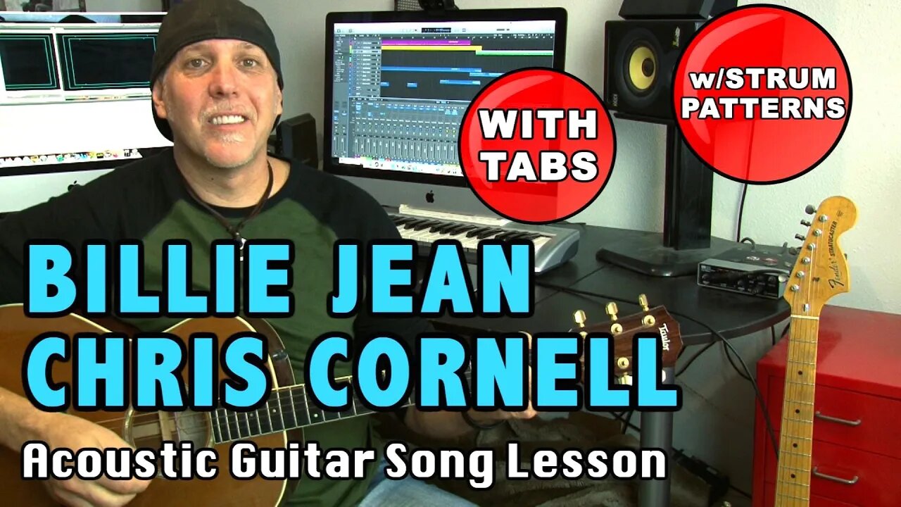 Learn Chris Cornell Billie Jean acoustic guitar lesson with strums & tabs