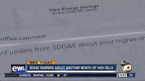 SDG&E warning about another month of higher bills