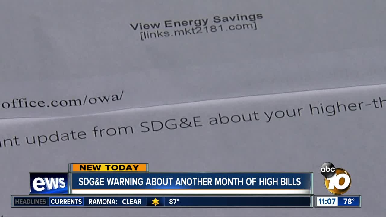 SDG&E warning about another month of higher bills