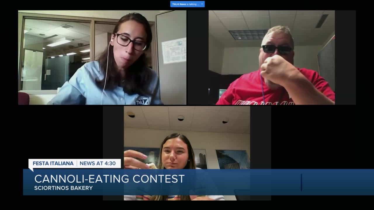 TMJ4 staff takes part in Cannoli eating contest