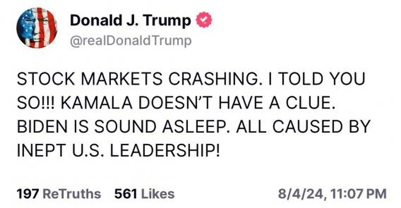 Pres Trump RIPS Radical Left LUNATIC Kamala for bidenomics inflation GLOBAL STOCK MARKET CATASTROphe