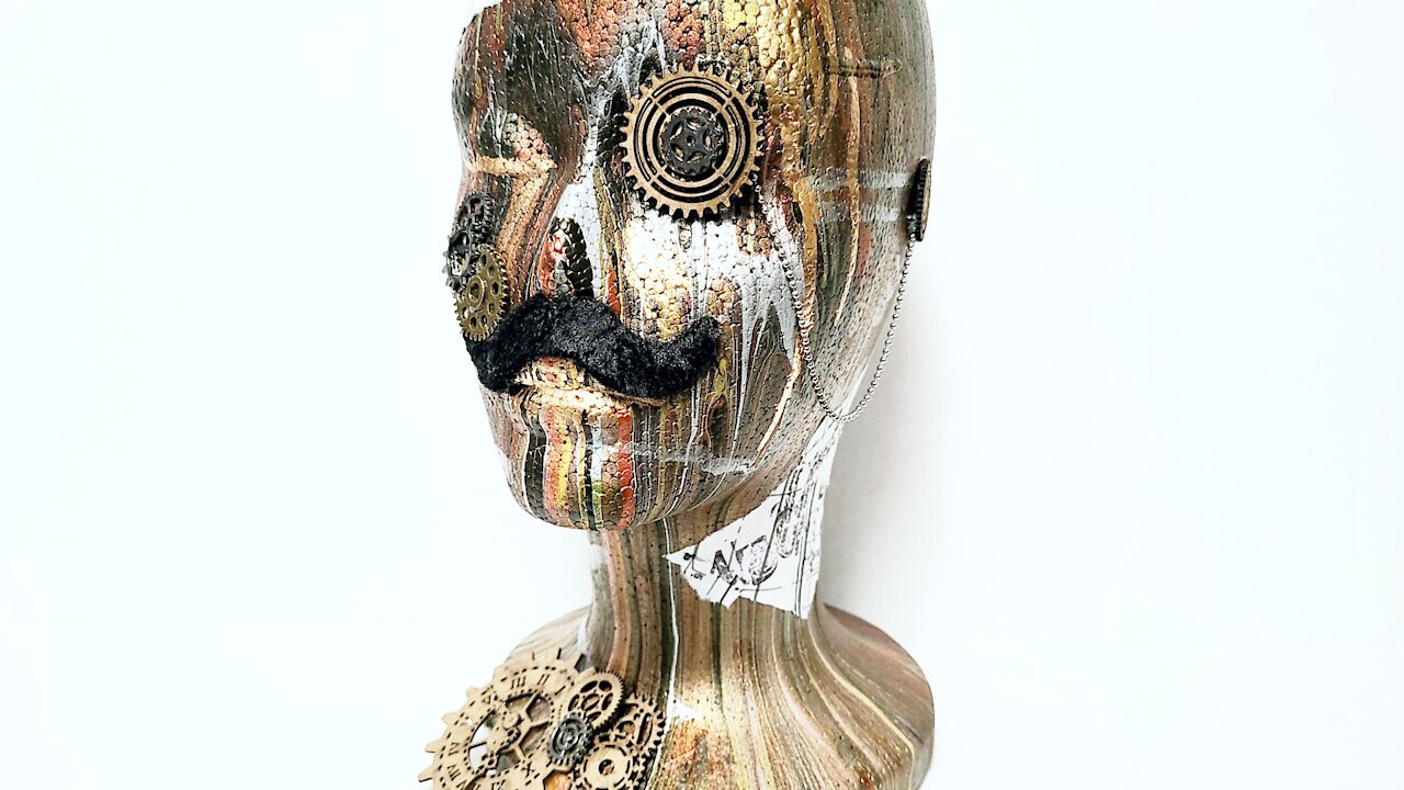 Steampunk mixed media on a mannequin head