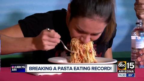 Tucson woman eats bowl of pasta in 26 seconds