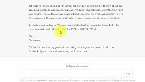 Creates the opt in email with sales message.