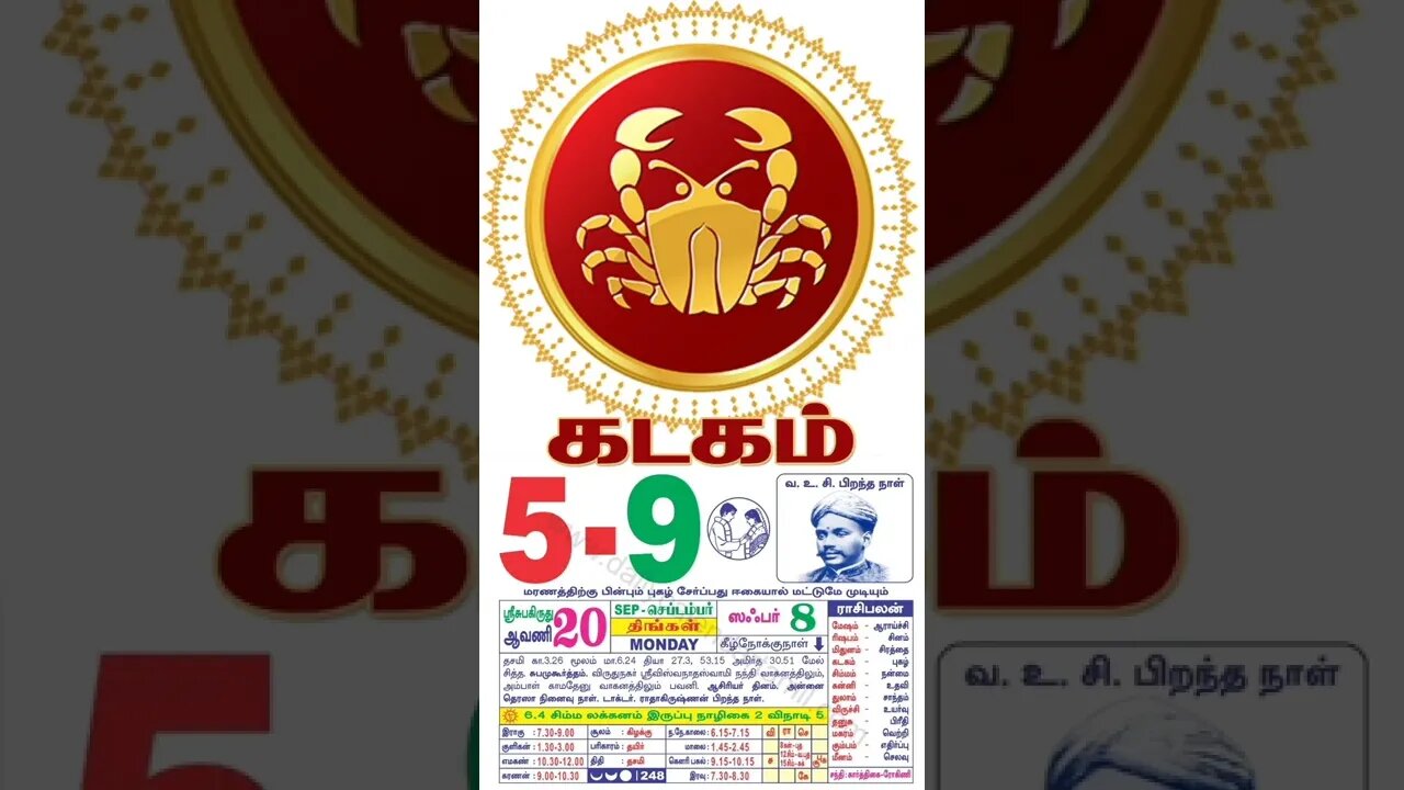 கடகம் || இன்றைய ராசிபலன் || 05|09|2022 திங்கள்கிழமை