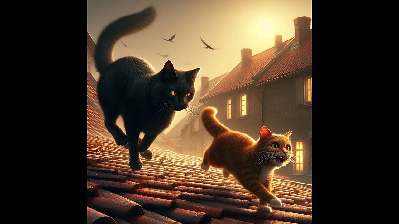 A black cat chasing another cat🐈‍⬛🐈‍⬛