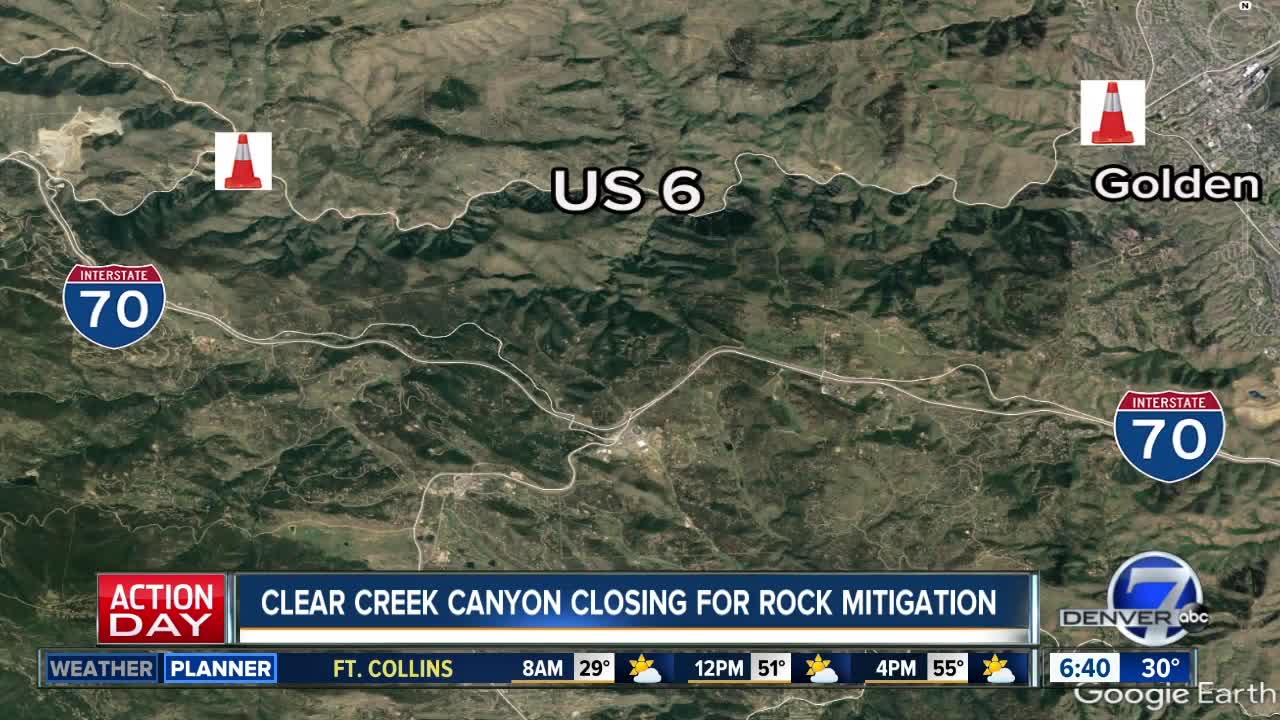 Clear Creek Canyon closing for rock mitigation work