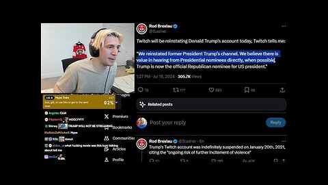 xQc reacts to Donald Trump's Twitch Account Unbanned after 3 Years