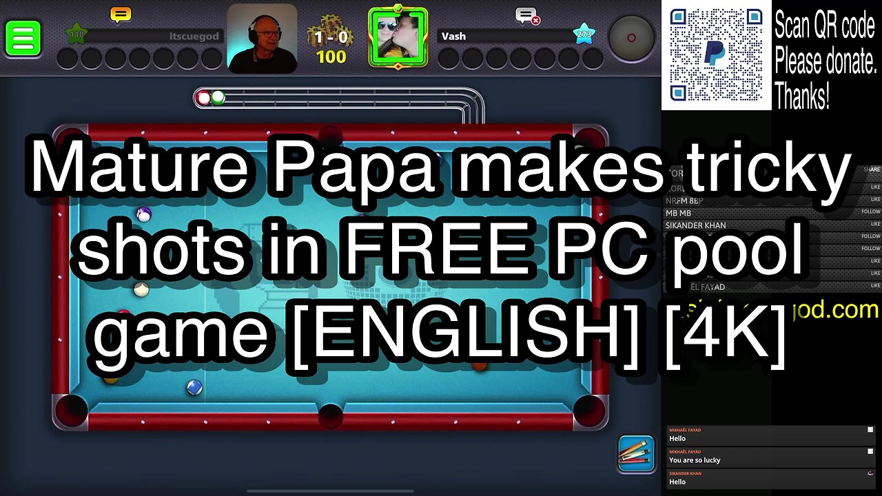 Mature Papa makes tricky shots in FREE PC pool game [ENGLISH] [4K] 🎱🎱🎱 8 Ball Pool 🎱🎱🎱[ReRun]