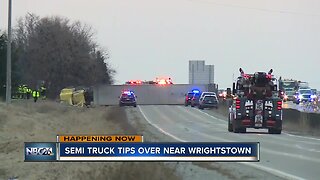 Semi tips over near Wrightstown