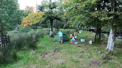 Clearing/ breaking down the tent. Riverside wildcamping Dartmoor. 8th Oct 2023
