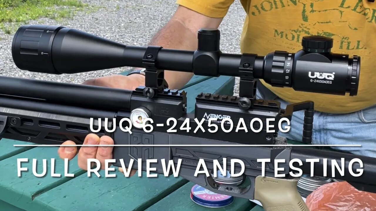 UUQ 6-24x50AOEG illuminated reticle rifle scope test and review on the Buck Rail Avenger.