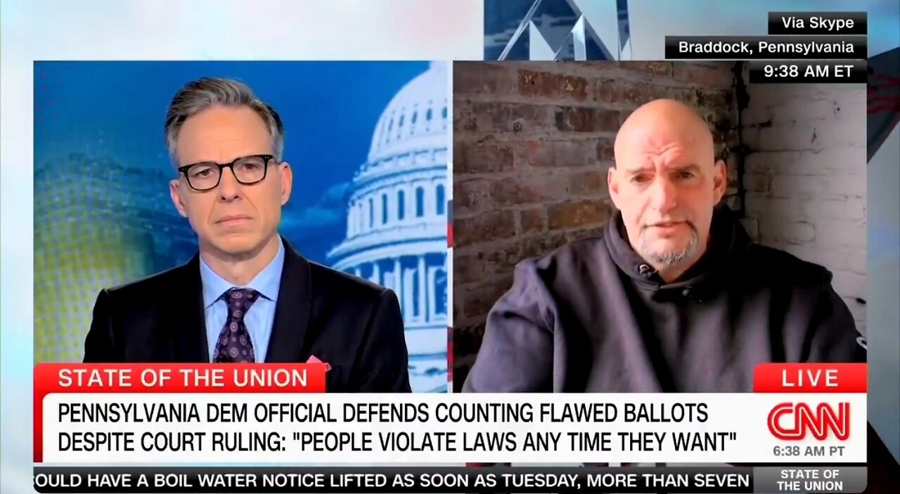 Sen John Fetterman Defends PA Officials Breaking The Law, Counting Illegal Ballots