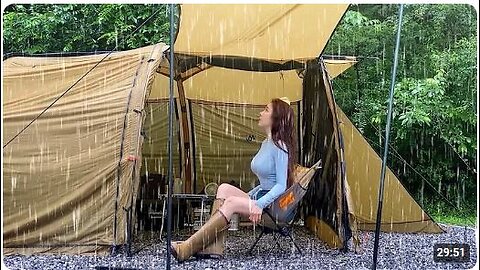 rain ASMR /In the endless real heavy rain / Cozy solo camping at the shelter / Rain ASMR