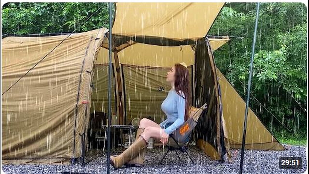 rain ASMR /In the endless real heavy rain / Cozy solo camping at the shelter / Rain ASMR