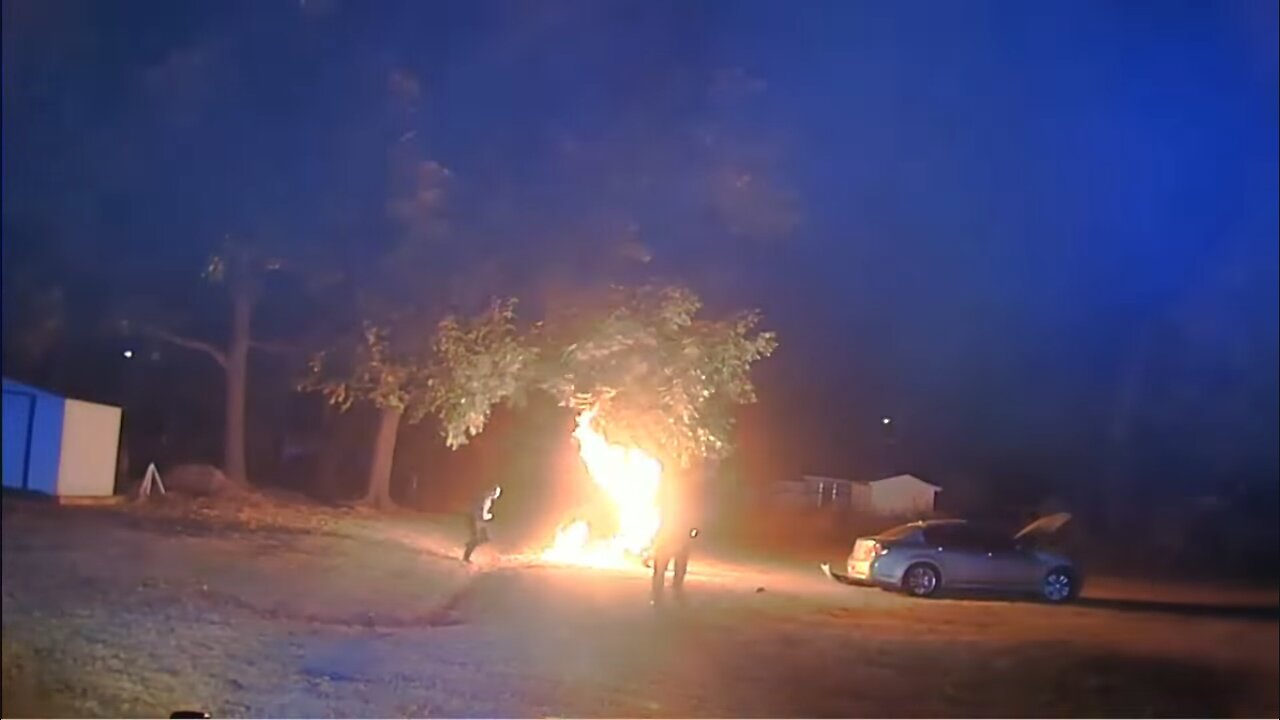 fleeing suspect on motorcycle ends up on fire