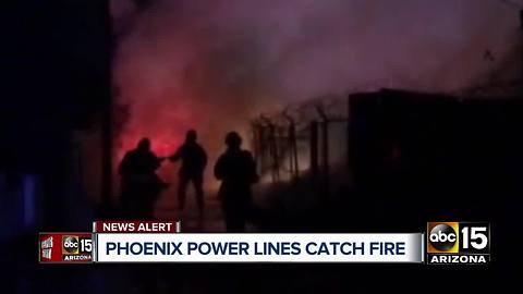 Power lines catch fire in central Phoenix