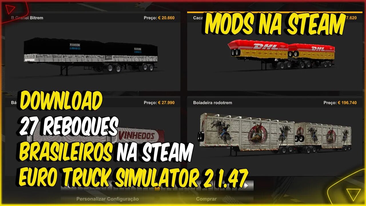 ETS2 1.47 PACK 27 REBOQUES BRASILEIROS NA STEAM GRANEL RODOCAÇAMBA BOADEIRA PORTA CEGONHEIRA