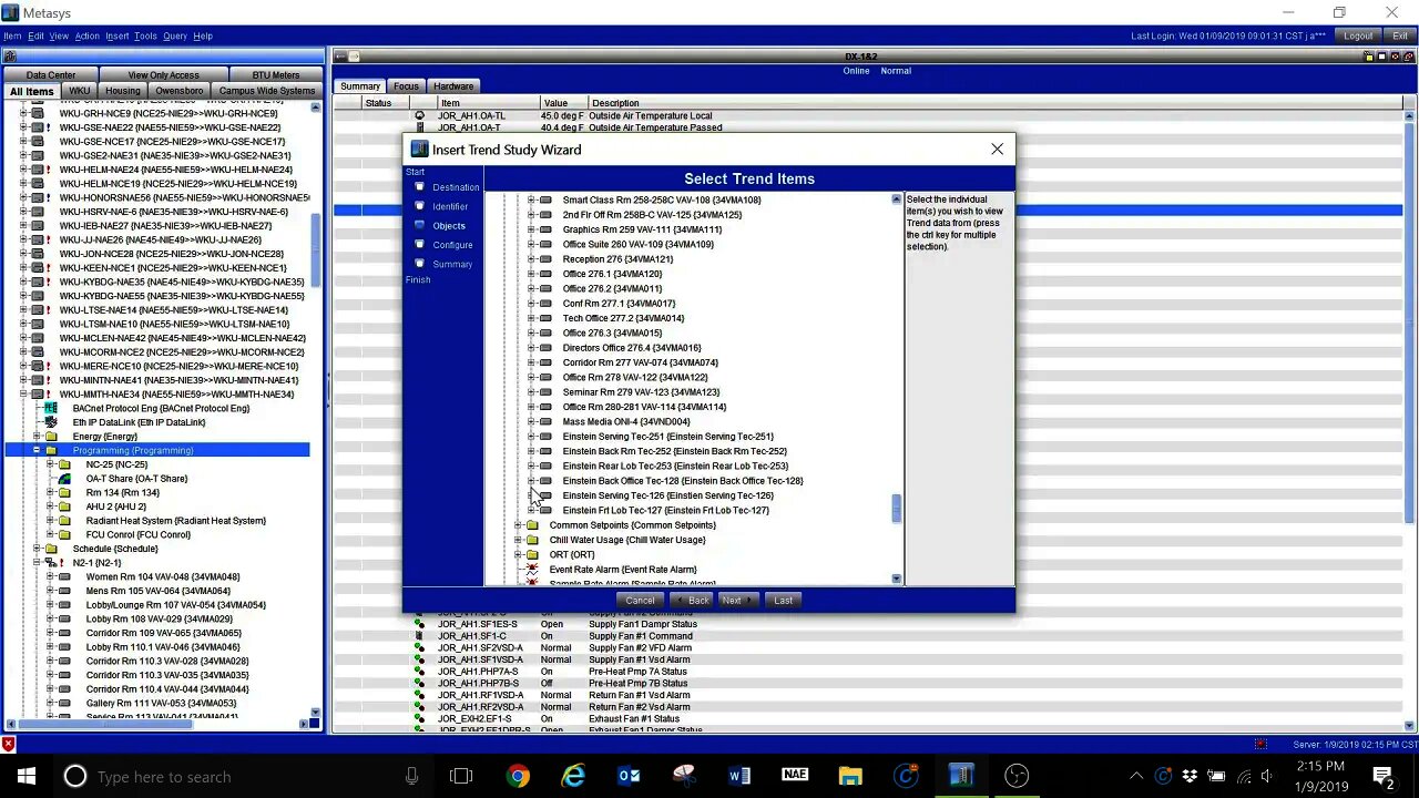 How to set up a trend study in Metasys