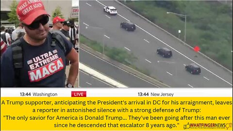 A Trump supporter, anticipating the President's arrival in DC for his arraignment, leaves a reporter