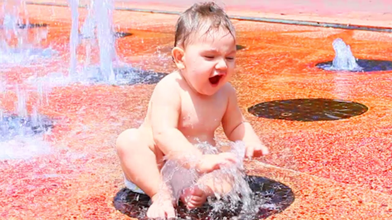 Funny Baby Playing With Water - Baby Outdoor Video