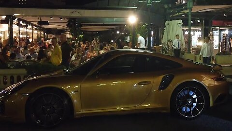 Golden Yellow Porsche 911 Turbo S Exclusive Series looks good in the night? Miss the carbon wheels!