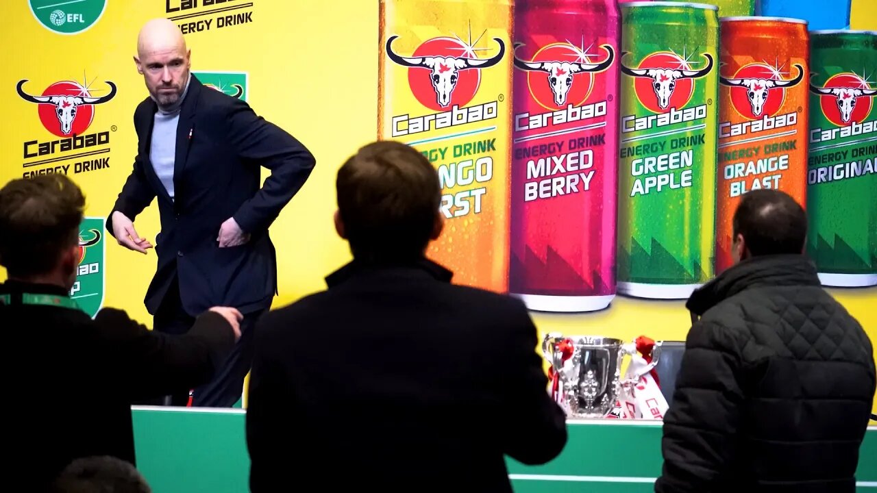 Erik ten Hag FORGETS the Carabao Cup trophy as he leaves his press conference 😂