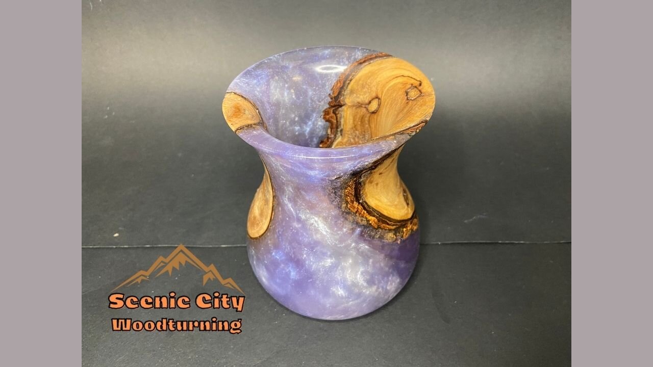 Wood turning: Purple resin and Sweet Gum Vase