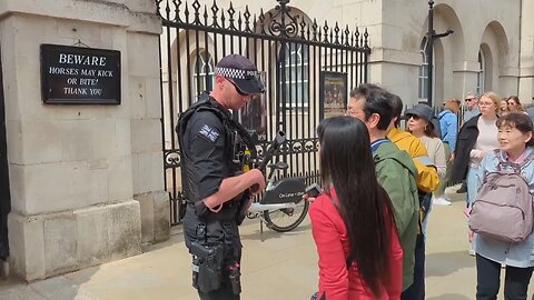 Police have words with tourists the kings guard shouts Get of The Reins #thekingsguard
