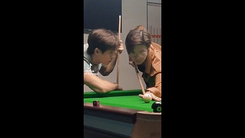 2 handsome guys playing billiards