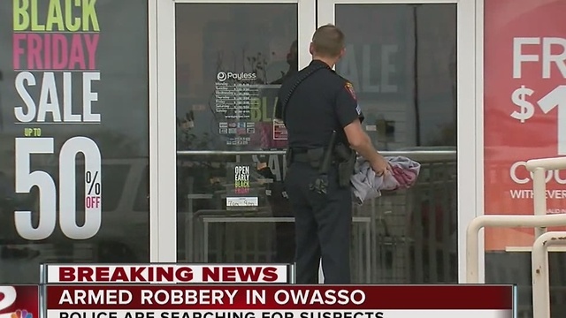 Robbery at Payless Shoesource store in Owasso; police arrest 1, searching for 2 suspects