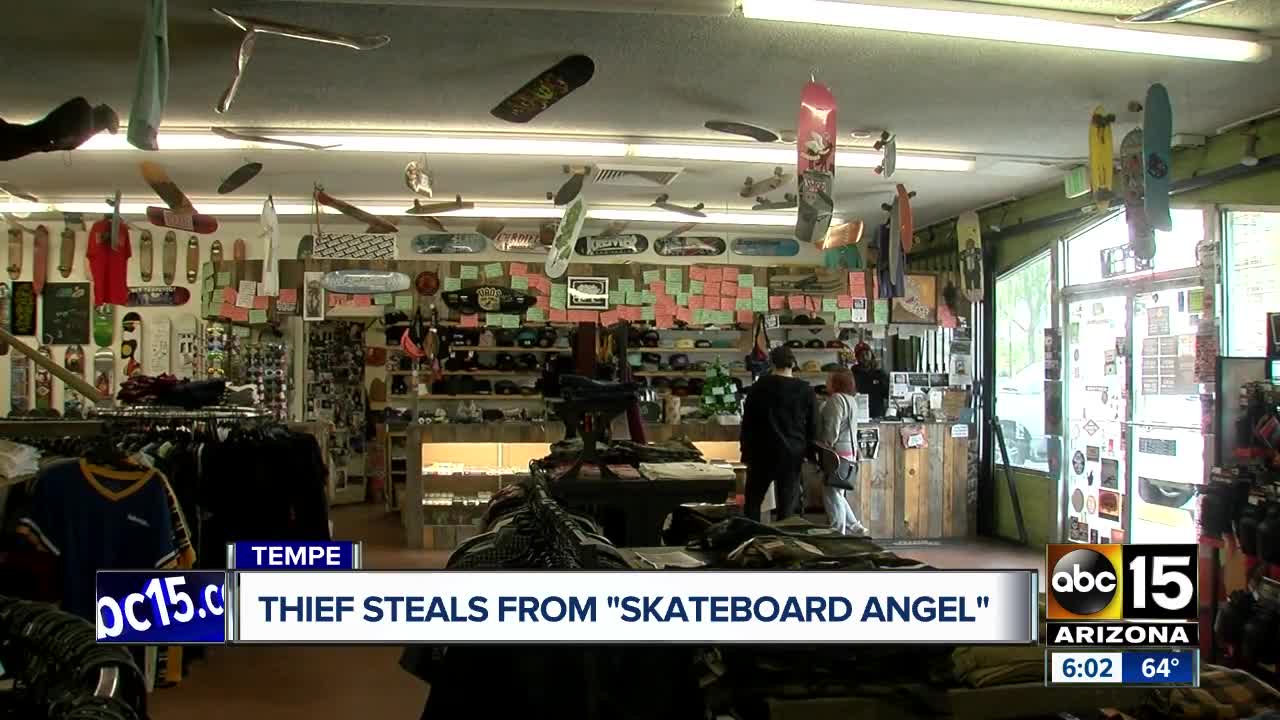 Thief steals from skateboard shop where boards were being donated to kids