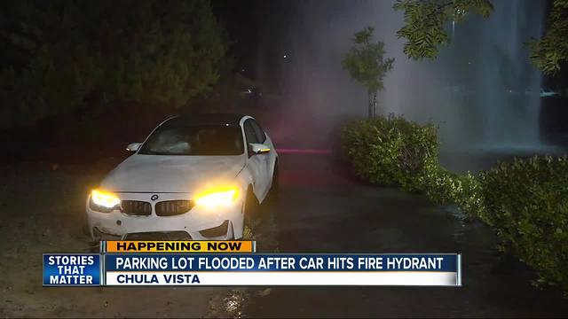 Otay Ranch Town Center lot flooded in car crash