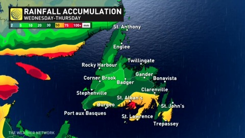 Intense storm to bring 50-100 mm of rain to parts of Atlantic Canada next week