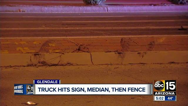 Truck crashes through warning sign in Glendale