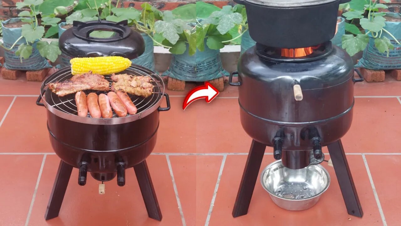 Make a compact multi-function stove with an old water heater