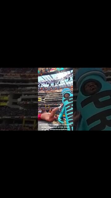 WrestleMania Logan Paul accidentally doing a frog splash on KSI. Simply amazing. #shorts