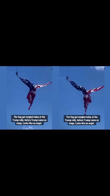 WOW!! Before Trump came on stage, our FLAG got tangled in shape of ANGEL