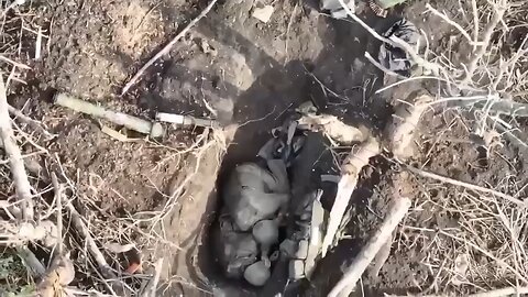 Drone hit on Russian soldiers in fox hole