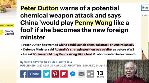 [嚇一下選民] 澳洲國防部長說中國可能用化學武器襲擊澳洲同盟