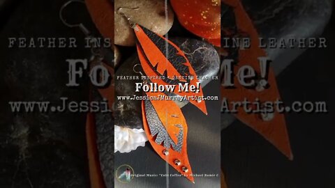 Classic Orange & Black w Studs, 4 inch drop, leather feather earrings