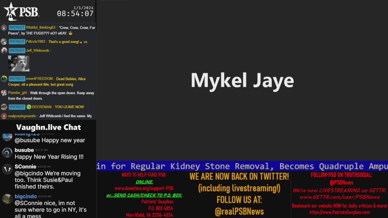 2024-01-01 08:54 EST - Patriots Soapbox AM: with MykelJaye, SkyeBreeze