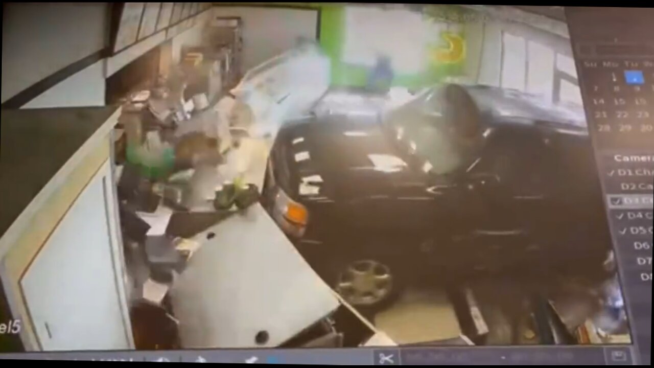 angry man in a pick up truck drives into a sub way twice