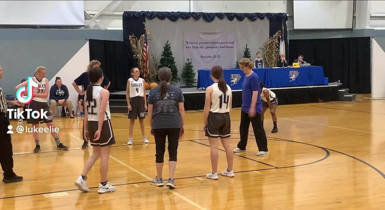 76 year old mother outshines her two college basketball daughters on the court!