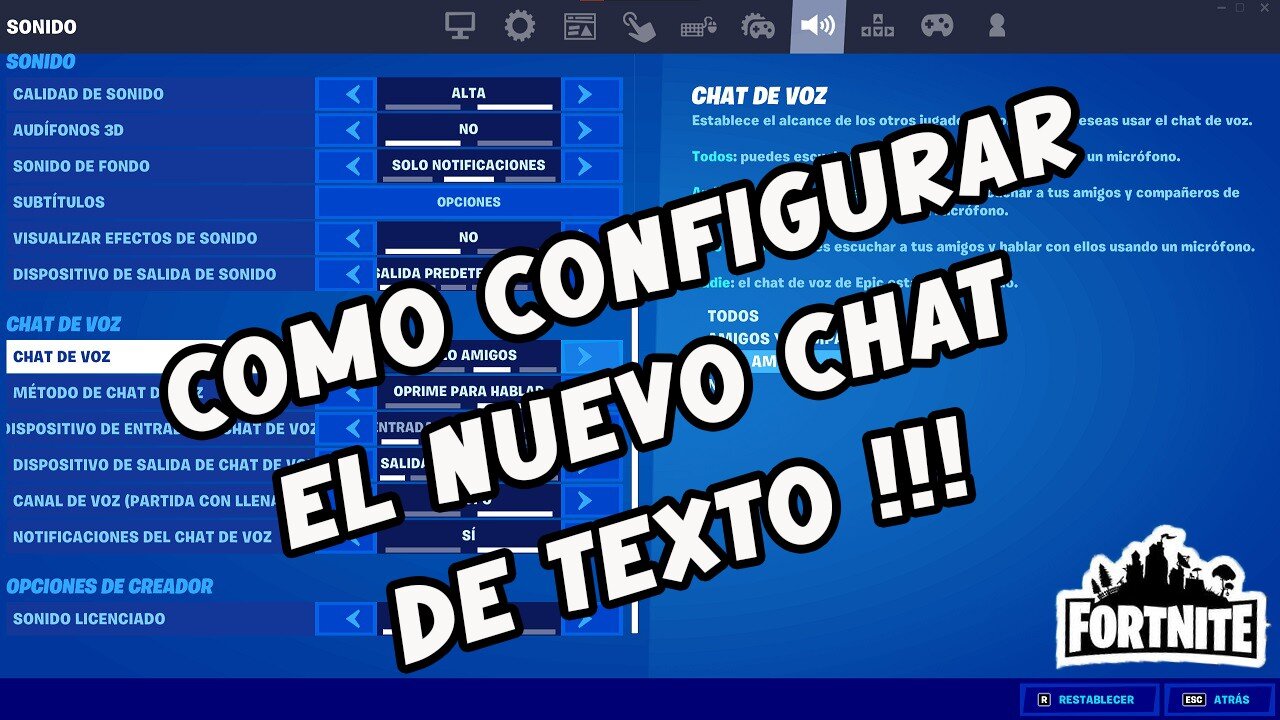 COMO CONFIGURAR EL NUEVO CHAT DE TEXTO EN FORTNITE