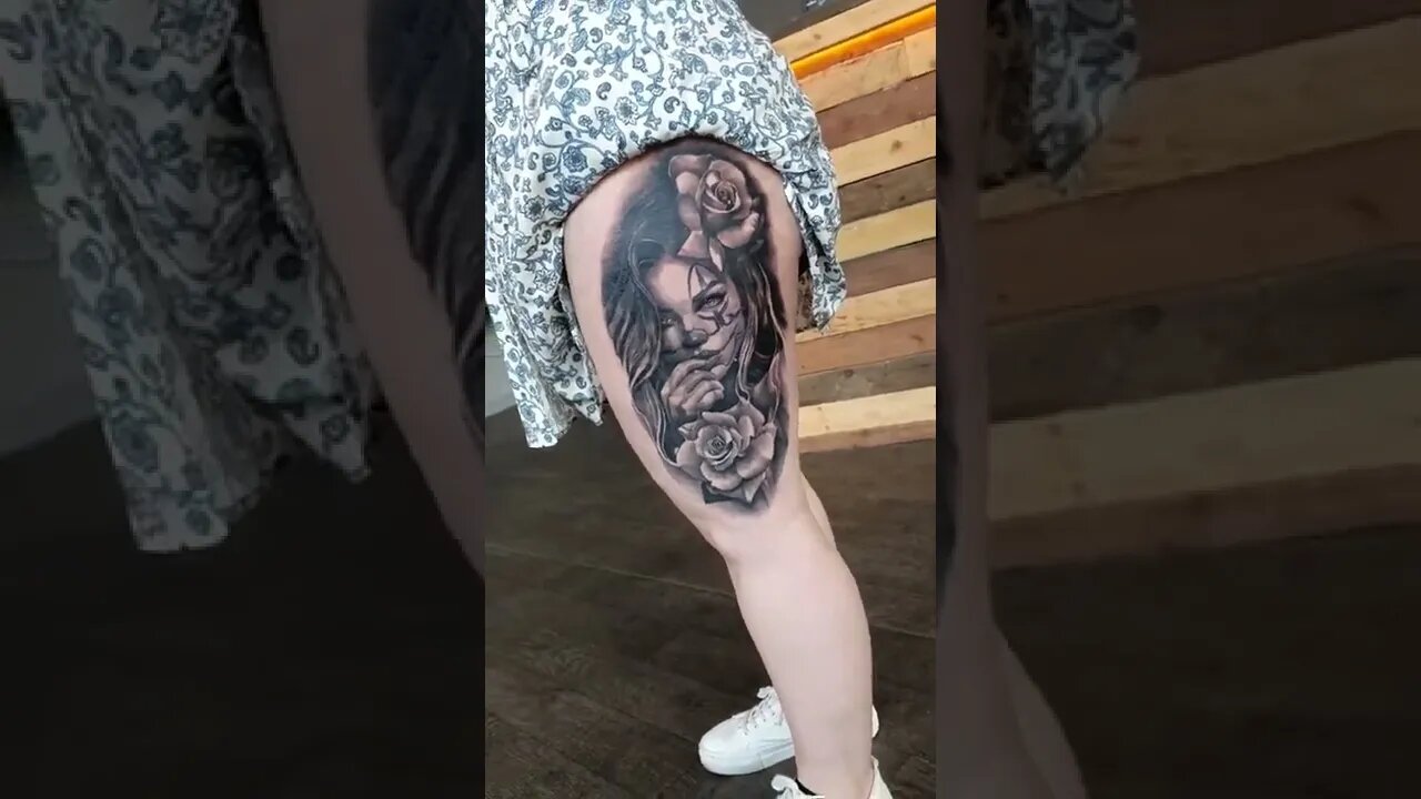 Lady On Leg Tattoo #shorts #tattoos #inked