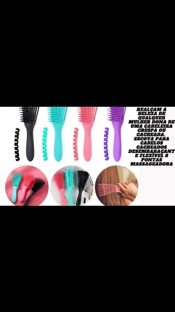Escova Para Cabelos Cacheados Desembaraçante Flexível 8 Pontas Massageadora