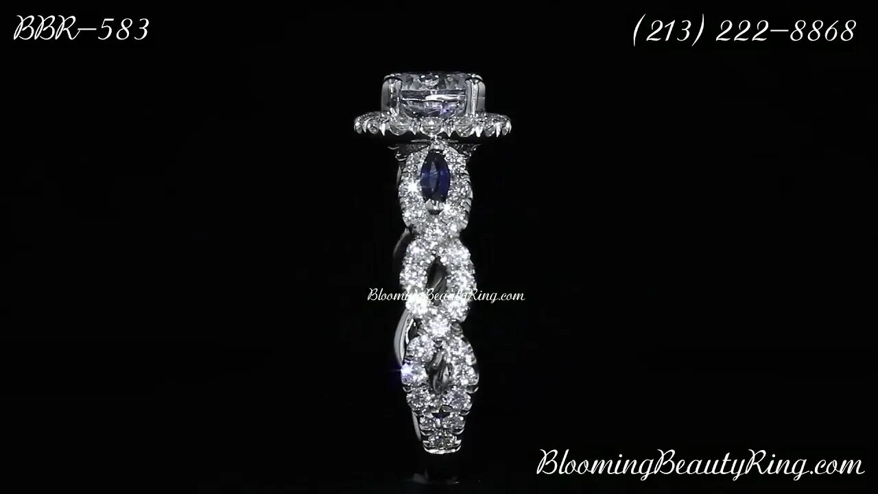 Unique Triple Crossover Band Diamond Engagement Ring With Halo Diamond Head Number BBR 583