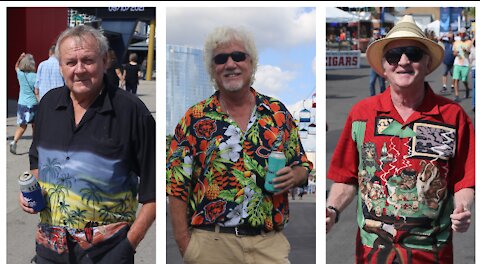 Summerfest fashion: Hawaiian shirts, cargo shorts, and white sneakers