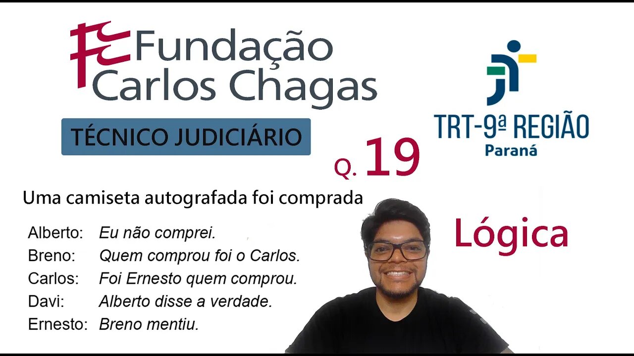 Raciocínio lógico FCC| Questão 19 do TRT 9 PR 2022 Uma camiseta autografada foi comprada por um